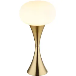 Tischlampe messingfarben Wohnzimmerlampe Tischleuchte Nachttischlampe Schlafzimmerleuchte, Opalglas1x E14, DxH 18 x 36,9 cm