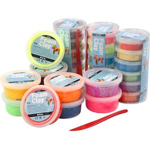 Foam-Clay Modelliermasse Glitter-Set, 78816, Wolkenschleim, lufthärtend, 28 Dosen, 600g