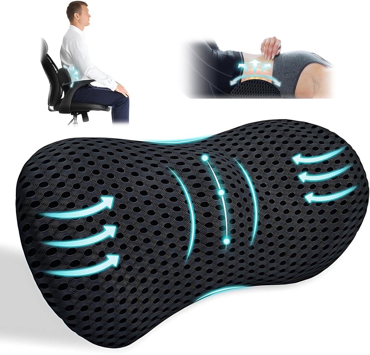 Ergonomisch Auto Rugkussen en Nekkussen van Traagschuim - Zwart