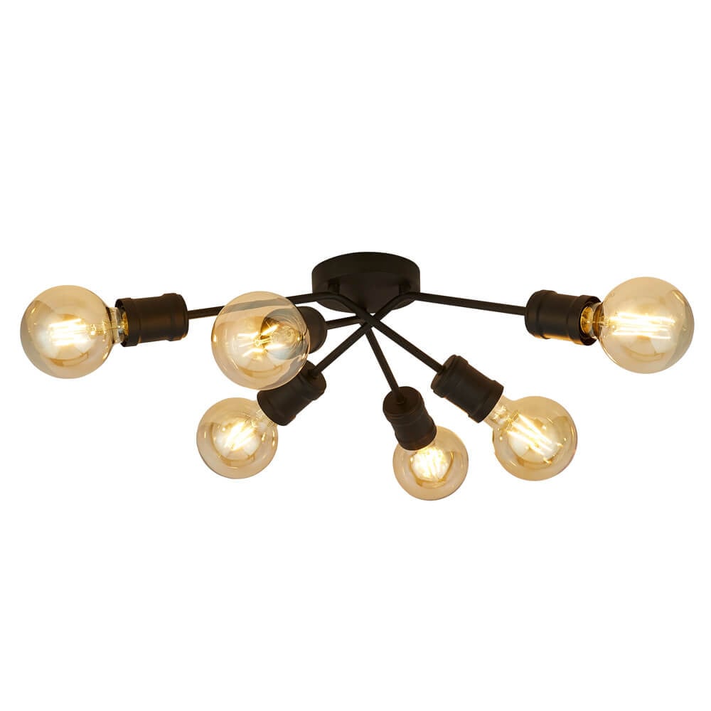 Plafondlamp Dance spider Searchlight - 45201-6BK - Zwart - Modern - Metaal en Glas
