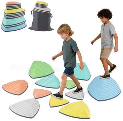 Costway Set of 11 Stepping Stones for Kids Non-Slip Balance Stones with Storage Bag-Set of 11