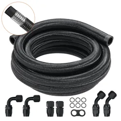 VEVOR 10-AN-Kraftstoffleitungssatz, 3048 mm Kraftstoffschlauchsatz, 13,97 mm-Nylon-Edelstahl-Geflecht-Kraftstoffleitungs-Öl-/Gas-Schlauchendstück-Anschlusssatz 7-teiliger Drehgelenk-Adaptersatz
