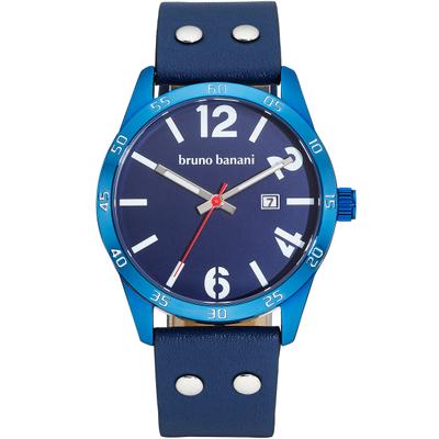 Quarzuhr BRUNO BANANI "Street Rebel", blau (blau, blau), Armbanduhren, Herren, blau, Quarzuhr, Armbanduhr, Herrenuhr, Lederarmband, analog, Tag