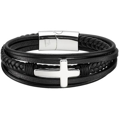 Lederarmband BRUNO BANANI "Schmuck", schwarz (edelstahlfarben, schwarz), Armbänder, Damen, 21,5cm, Edelstahl Leder, Edelstahl, Leder, Lederarmband