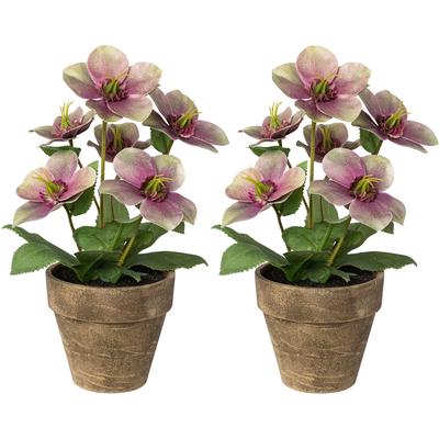 Winterliche Kunstpflanze CREATIV DECO "Weihnachtsdeko", lila, H:28cm, Kunststoff, Polyester, Kunstpflanzen, 2er Set, inkl. Übertopf