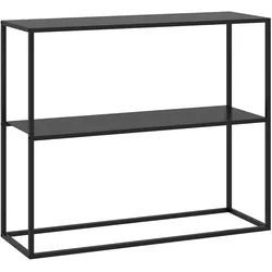STILVORA Konsolentisch Flurtisch 90x30x75 cm Schwarz mit 2 Ebenen offenem Regal Kippschutz Stahlgestell schlankes Design für Flur Wohnzimmer