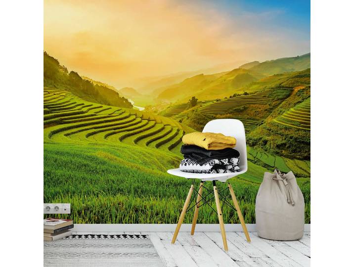 Fototapete Reisfeld Landschaft 3 x 2cm