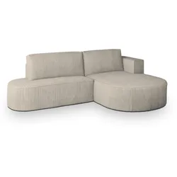 ECKSOFA CORTIO P R-S Creme Kordstoff mit Schlaffunktion