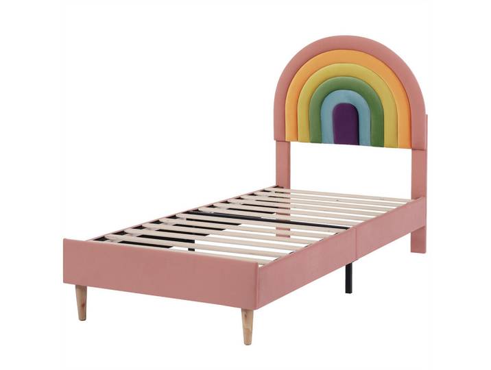 Komhtom Polsterbett 90/200 cm in Rosa Samt, Pink, Rechteckig, 90x200 cm, Schlafzimmer, Betten, Polsterbetten