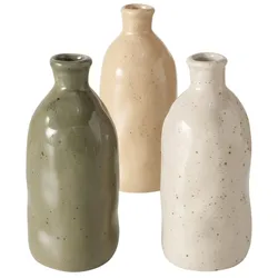 Boltze Vase Mylana, 3er Set, Beige, Grün, Cremeweiß
