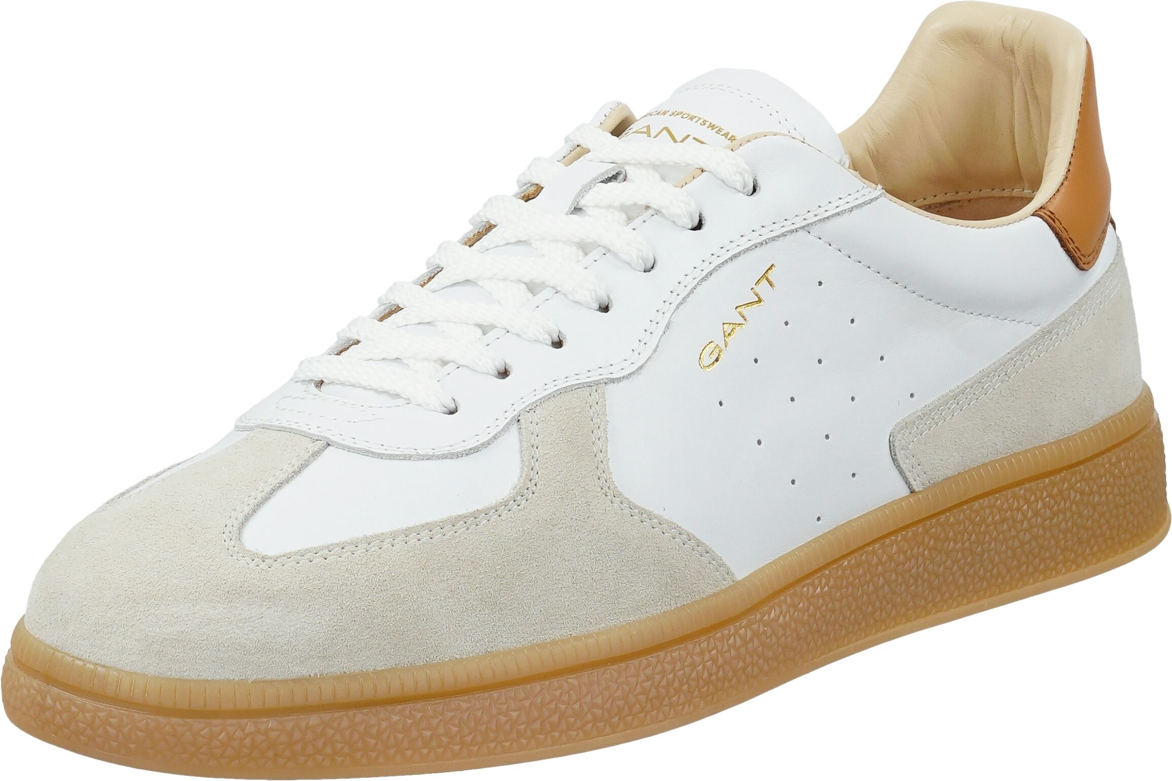 Sneaker GANT "Cuzmo", Herren, Gr. 41, weiß, Leder, Veloursleder, Schuhe Sneaker, Retro Sneaker, Schnürschuh mit wertiger Lederinnensohle