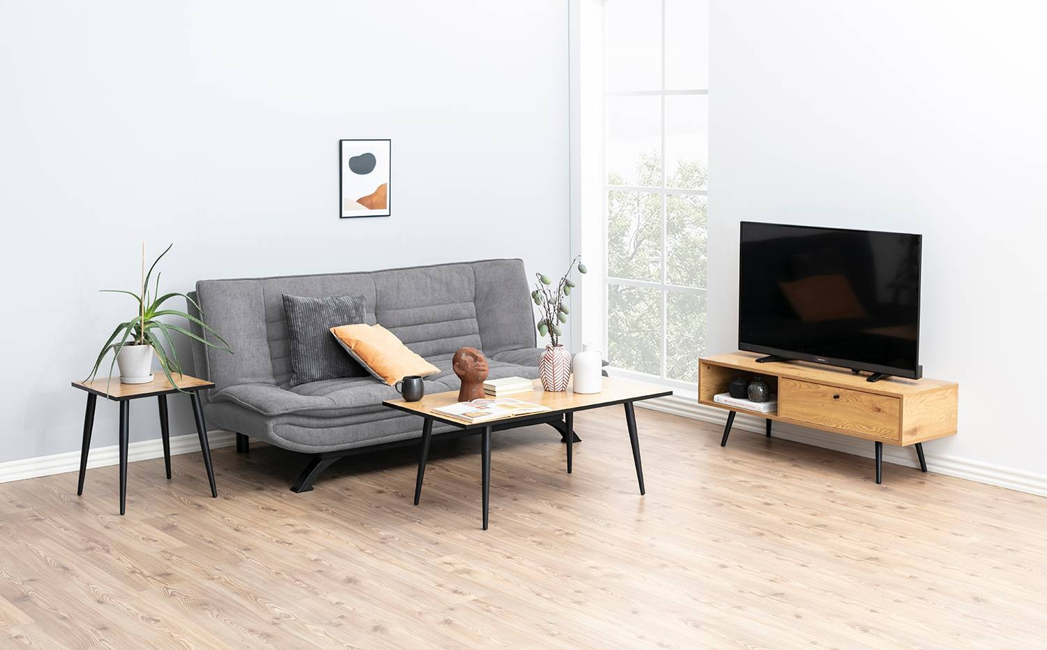 home24 Slaapbank Faith Enza - Grijs Microvezel - B: 196 cm, D: 91 cm, H: 98 cm