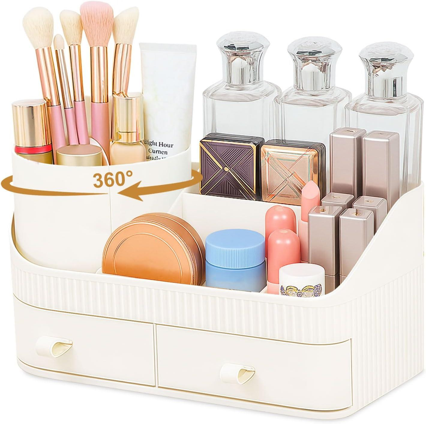 Multifunctionele 360 graden draaibare make-up organizer met lades voor op je make-uptafel