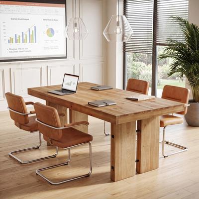 OEM 63-Inch Conference Table, Solid Wood Meeting Table for 6 People, Rectangle Seminar Desk Workstation for Office & Conference Room