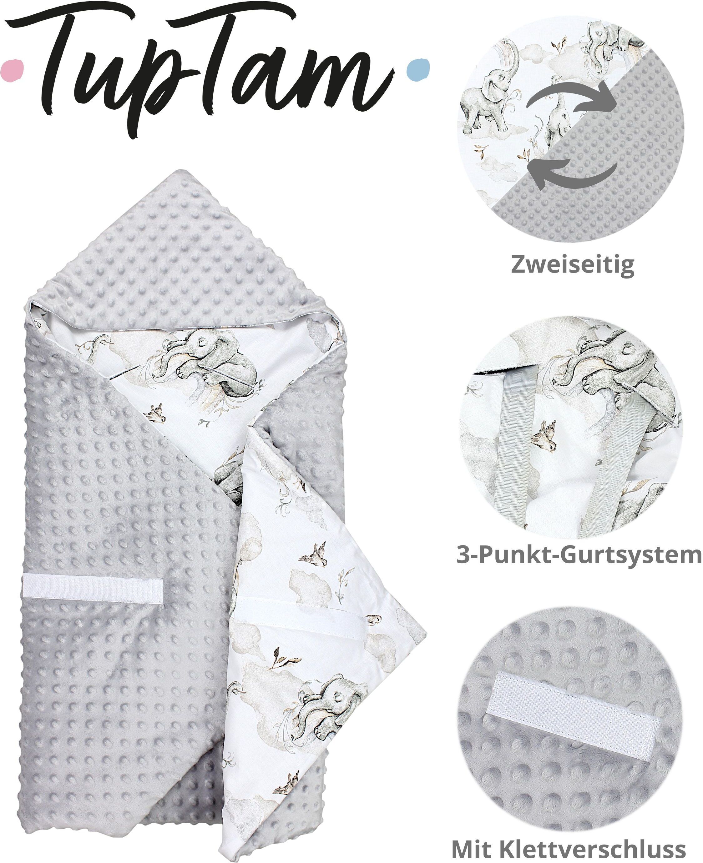 Wohndecke TUPTAM "Einschlagdecke Baby Einschlagdecke für Autositz 2er SET", Baby, grau (elefanten regenbogen, grau), Obermaterial: 100% Baumwolle CO., Wohndecken Wohndecke