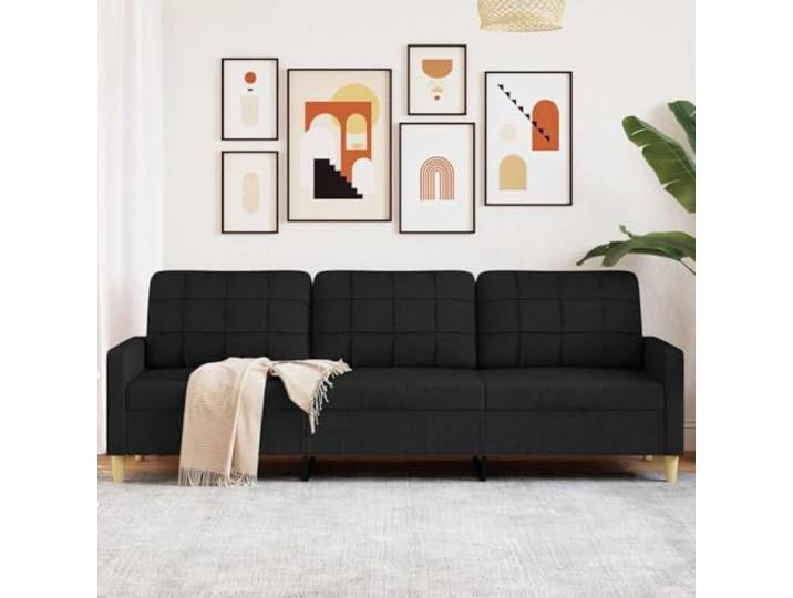 HEFZGDB 3-Sitzer-Sofa Schwarz 210 cm Stoff Polyestergewebe Metallgestell Wohnzimmer Sitzmöbel mit gepolsterten Sitzflächen atmungsaktiv strapazierfähig Robustes Design moderner