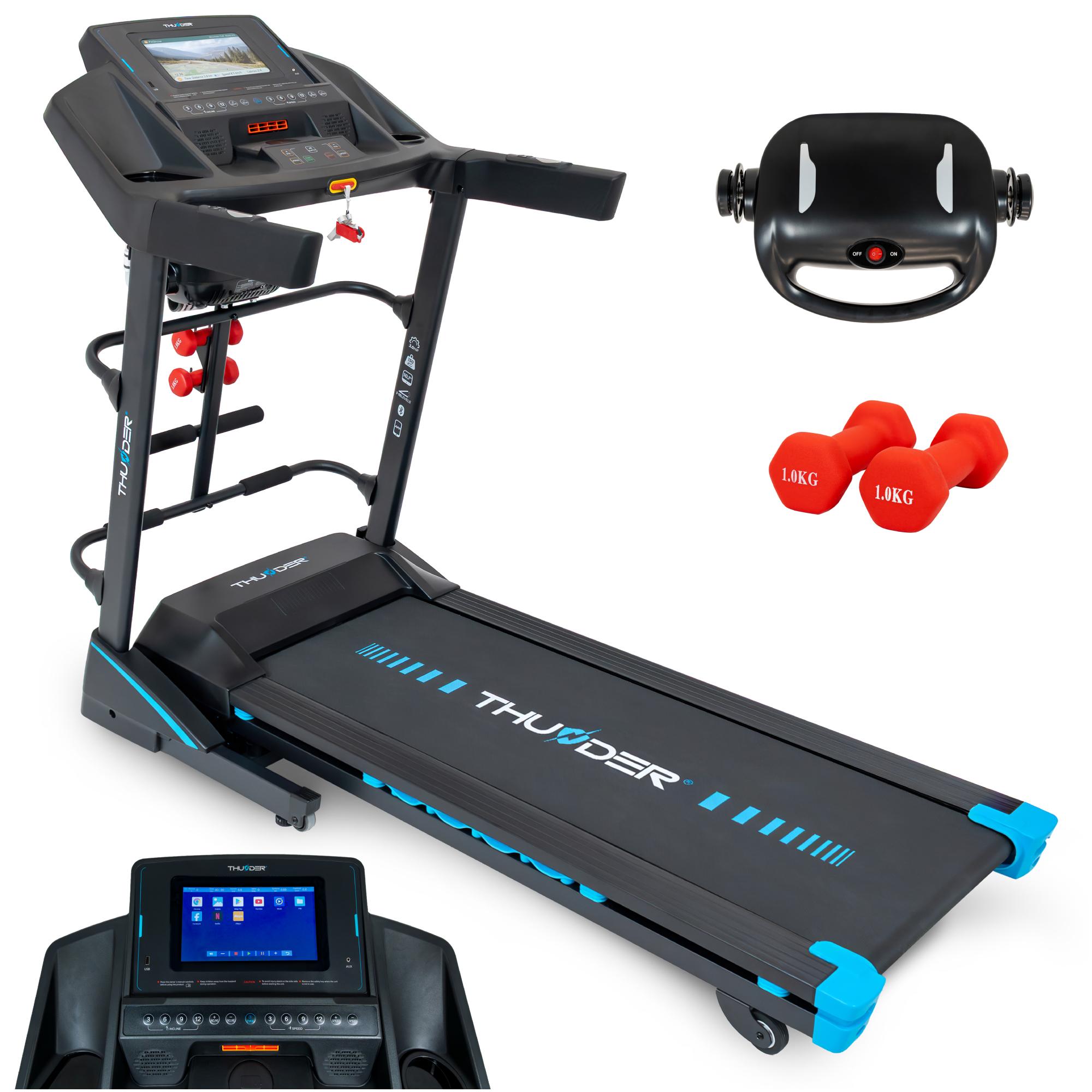Elektrisches Laufband THUNDER RONX-DS-TFT-BLACK 3 HP mit 10,1 Zoll TFT Android Display WLAN Bluetooth 18 km/h 15 Steigungsstufen bis 150 kg