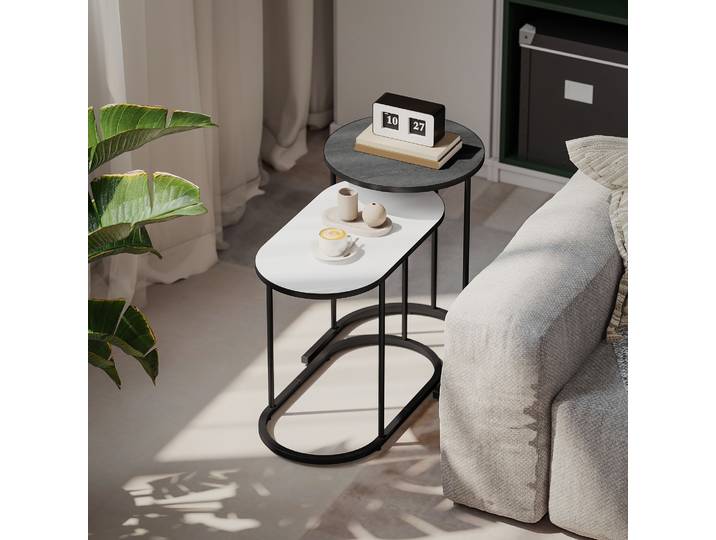 HOMCOM Lot 2 Tables Basses Gigognes Métal Gris et Blanc