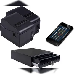 Handy MINI-Kasse für Gastronomie: 5" Kassenterminal, 2xBondrucker, Kassenlade mit Untertischhalterung