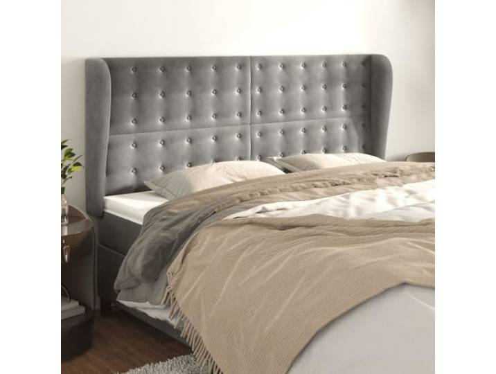 KTHLBRH Ohr-Kopfteil aus weichem Samt, hellgrau, 183 x 23 x 118/128 cm, mit stabilen Holzbeinen und verstellbarer Höhe, für Rückenunterstützung, ideal zum Lesen des Fernsehers, klassisches Design