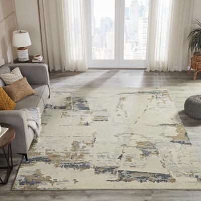 KALATY Tempo Ivory Layered Abstract Hand Knotted Wool Area Rug