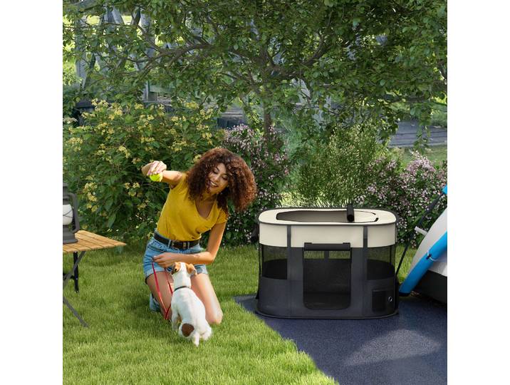 PawHut Parc Pliable Chien Tissu Oxford Noir/Crème 94x74x60cm