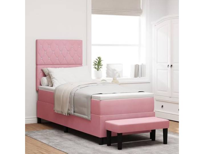 SKTQYQO Boxspringbett mit Matratze und Bank Rosa Bettgestell für Schlafzimmer Multifunktionsbett Geeignet für Hotel und Studien 80x200cm Samt