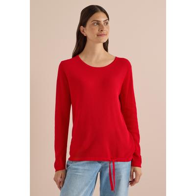 Rundhalspullover CECIL, Damen, Gr. XS (36), rot (flame rot), Web, 60% Baumwolle, 40% Viskose, unifarben, normal normal, Rundhals, Rippbündchen, Pullover Rundhalspullover, mit Struktur-Optik