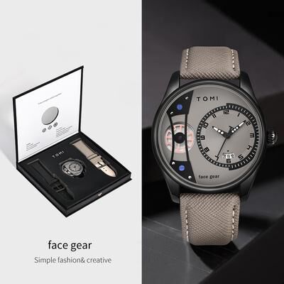 Youfap Market Luxury Quartz Watch For Men, Men's Minimalist Business Quartz Watch, Double Strap Detachable Gift grey