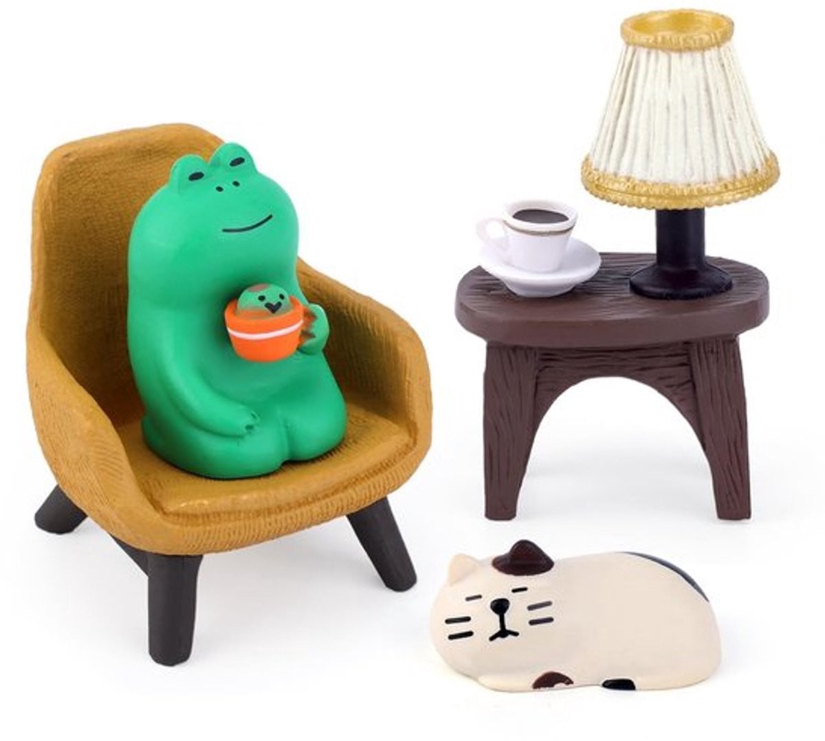 Set van 4 BOXOB Miniatuur Beeldjes - Hars Kikker en Kat Ornamenten voor Decoratie van Woonkamer of Bureau