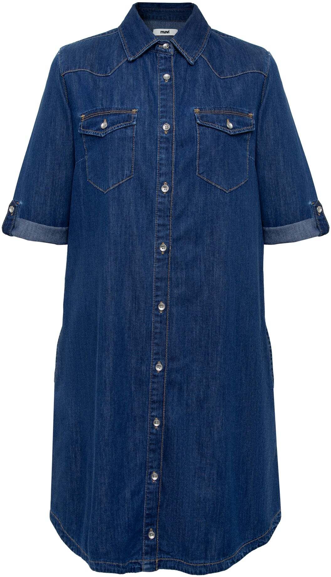 Jeanskleid MAVI "Mavi Jeanskleid Lyra", Damen, Gr. XS, N-Gr, blau (dunkelblau), Obermaterial: 100% Baumwolle CO., Kleider Jeanskleid dunkelblau XS, N-Gr