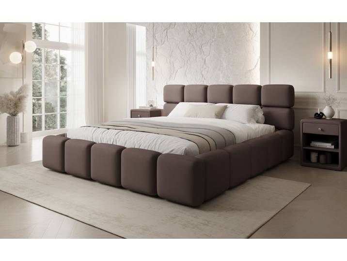 Designer Polsterbett Matilda Stoff mit Stauraum - 140x200 - Beige - Luxusbetten24