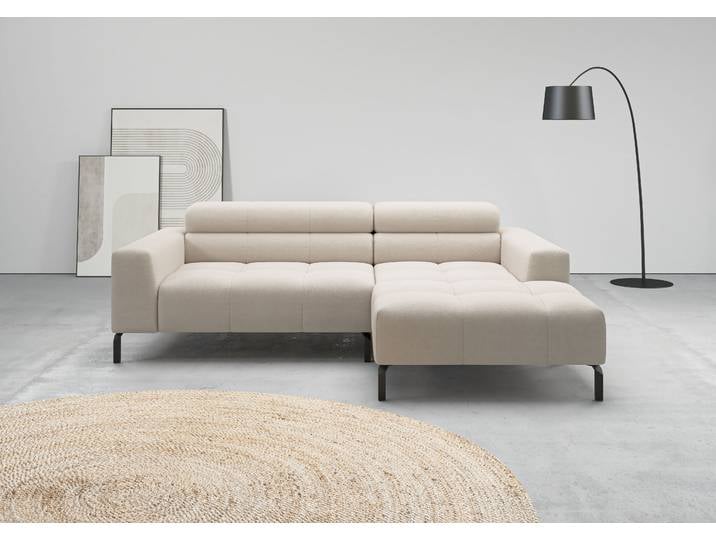 Ecksofa, Chenille, Taupe 223×179 cm, Kopfteilverstellung, Modern, Home Affaire