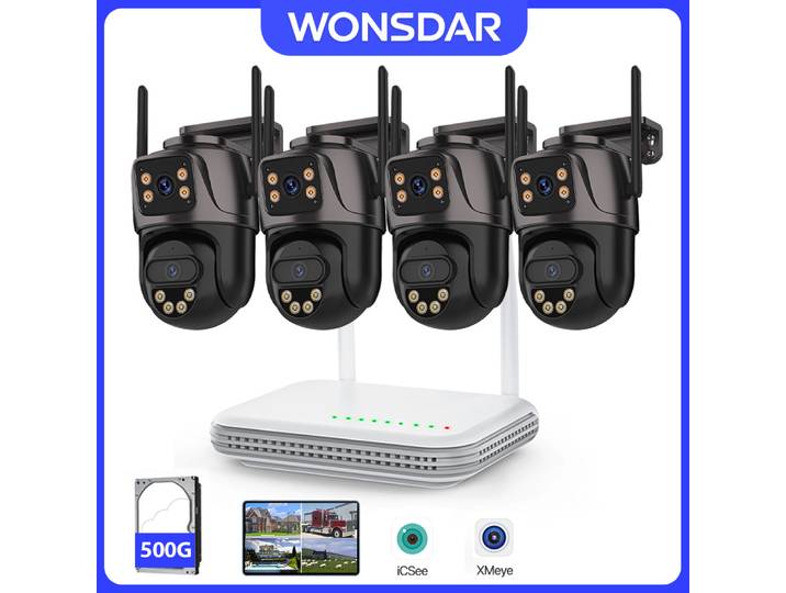 WONSDAR NVR Kit Wifi caméra IP extérieure 8CH système caméra de Surveillance vidéo 6MP HD H.265 sécurité à domicile CCTV double écran P2P