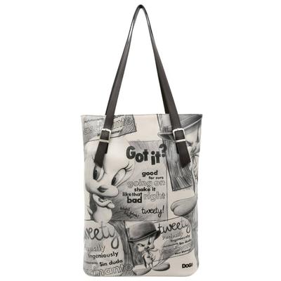 Umhängetasche DOGO "Tall Bag Damen Schultertasche Tweety Sketch Damen Schultertasche", Damen, Gr. B/H/T: 40cm x 34cm x 10cm onesize, beige (natur), Kunstleder, Taschen Umhängetasche, Handgefertigt