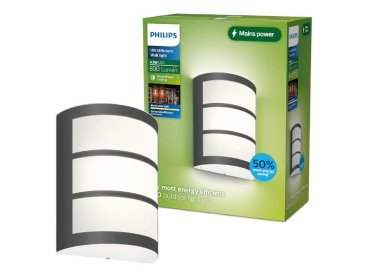PHILIPS Outdoor Ultra-Efficient Python Wandleuchte 3,8W, 2700 Kelvin, IP44 wetterfest, anthrazit, Antharzit, 84 mm