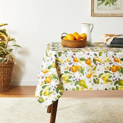 Violet Linen European Pears Flowers Pattern Tablecloth