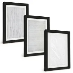 BILDER SET 3er Set - 20x30 cm Schwarzer Rahmen - Helle Sandmusterstrukturen