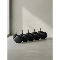 KADIMA DESIGN Gebremste Bürostuhlrollen für Teppichböden: 5er Set, 50 mm Durchmesser, Kunststoff, geeignet für Teppich/Filz.