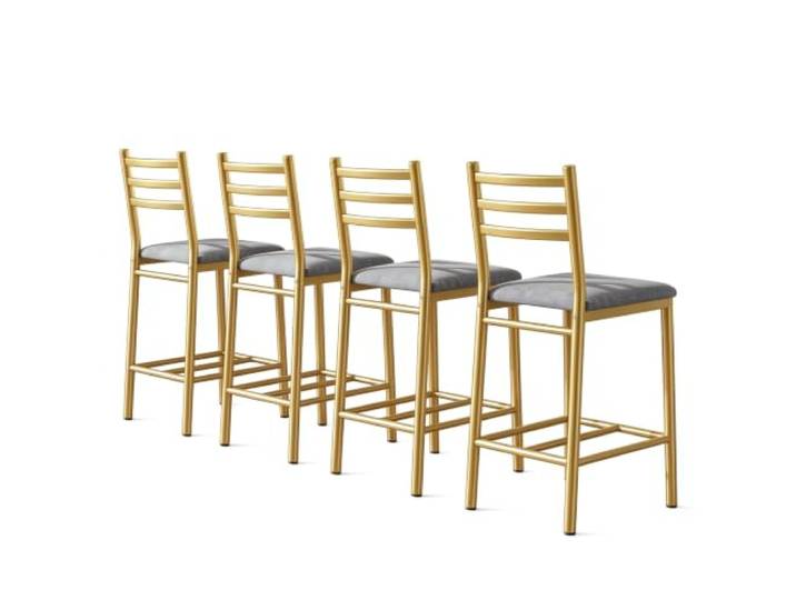 GarveeHome Barhocker 4er-Set PU-Leder Gold mit Rückenlehne Metallrahmen, erhöhte Sitzposition, abwischbare Oberfläche, zeitgemäßes Design