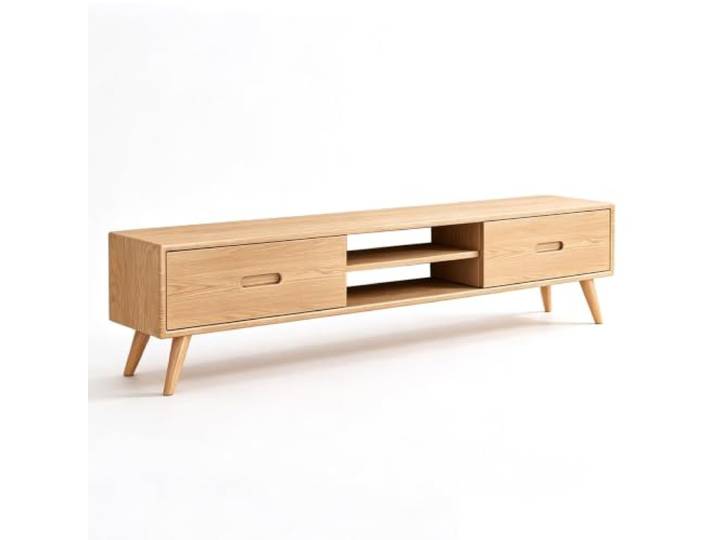 Tv Lowboard aus Eichenholz, Tragkraft 200 Kg, Tv Schrank mit Schubladen Tv Möbel, Fernsehtisch, für Wohn und Schlafzimmer(Beige,135cm)