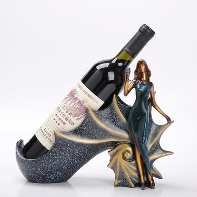 Inspired Deals Creative Blonde Lady Wine Bottle Holder Resin Sculpture Decorative Wine Rack For Home Bar blue