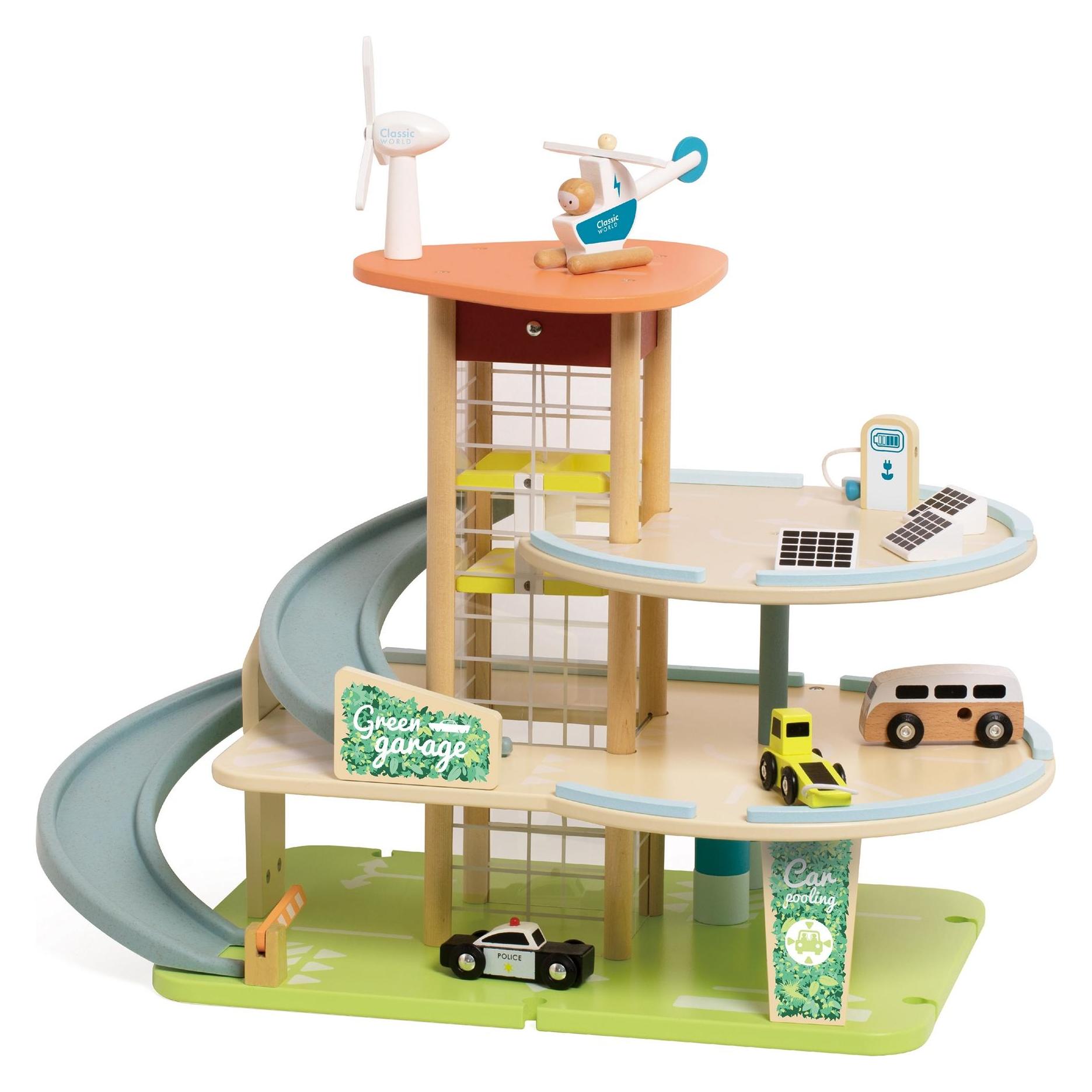 Classic World Nachhaltige Holzgarage mit Zubehör, 19-tlg. (MCU50615)