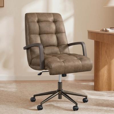 Spruce & Spring Mid-Century Modern Swivel Office Chair with Solid Wood Arms & Adjustable Height