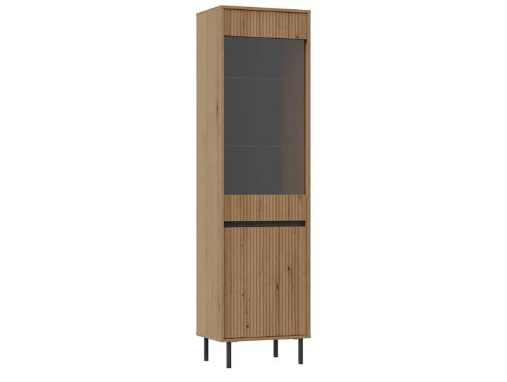 Zweiflügelige Vitrine Osaka mit geriffelter Front, 56 cm, Eiche