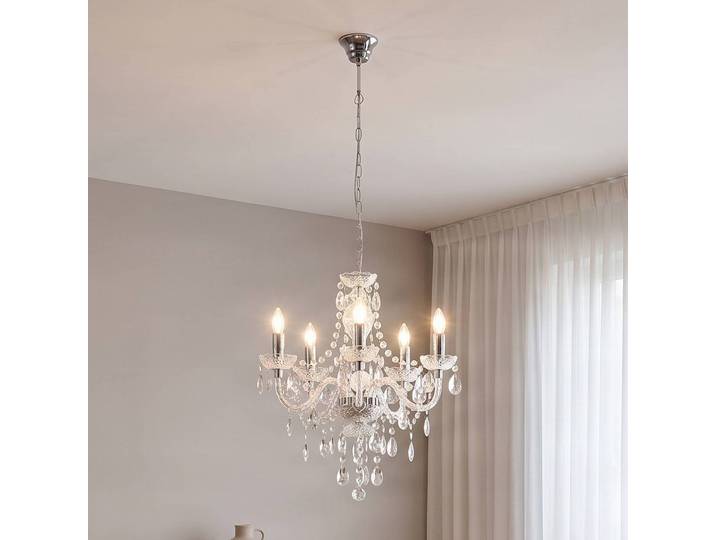 Kronleuchter Merida Lindby, dimmbar, klar / transparent, für Wohn- / Esszimmer, Antik, Kronleuchter