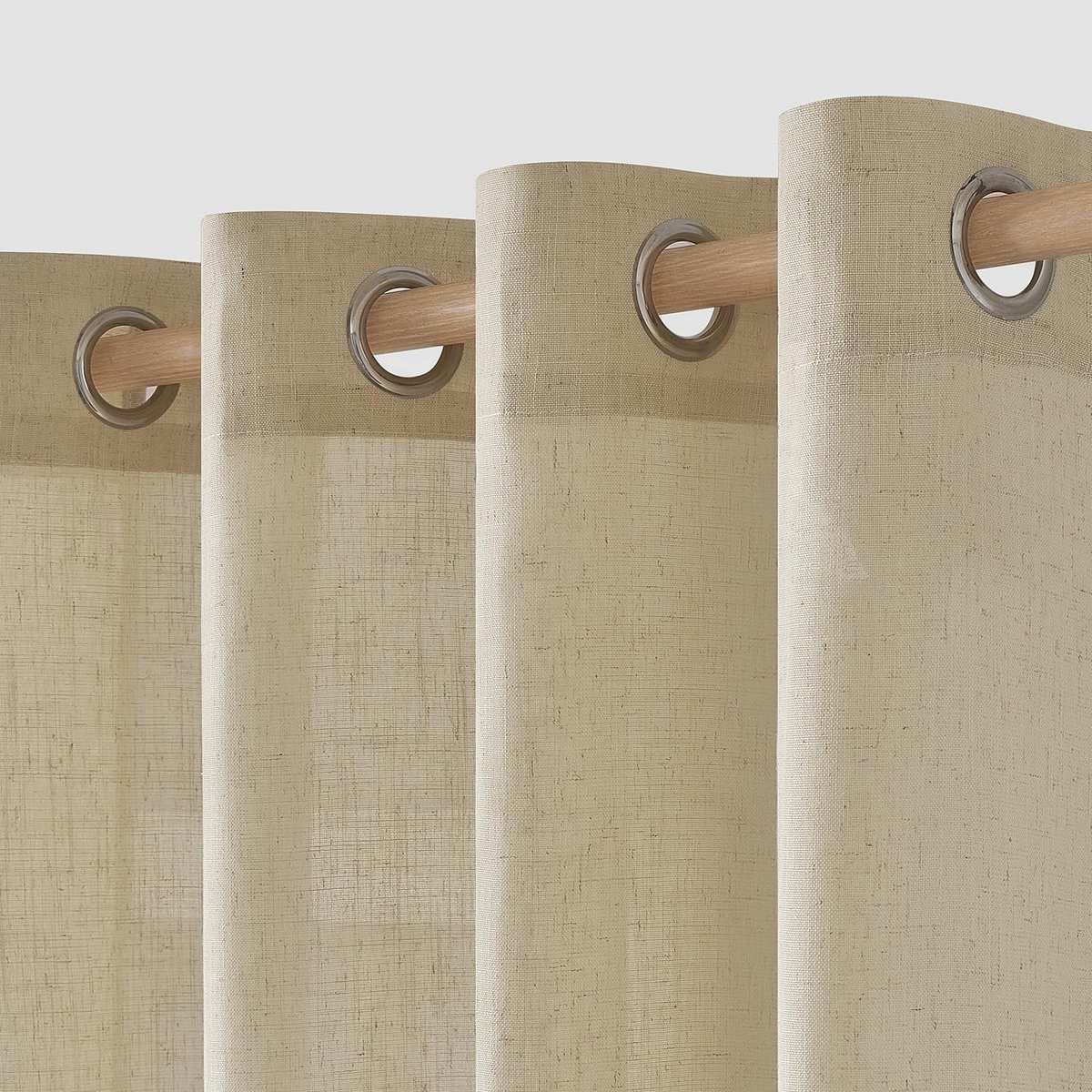 Set van 2 Translucente Linnen Gordijnen met Lussen - Beige - 140 x 225 cm