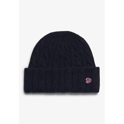 Strickmütze SUPERDRY "PREMIUM CABLE KNIT BEANIE HAT", Damen, eclipse navy, Strick, Materialmix, unifarben, Mützen Strickmütze, Materialmix