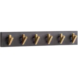 KADIMA DESIGN Wandgarderobe Mango Massivholz / Metall 60 x 10 x 8 cm Schwarz Gold, Hakenleiste für Jacken, Schals und Mützen, Flurgarderobe Wand, Garderobe