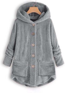 Combo Retail Shop Women Coat, Fashion Plush Pocket, Winter Coat, Irregular Long Sleeve, Keep Warm Cat Ears Coat gray m
